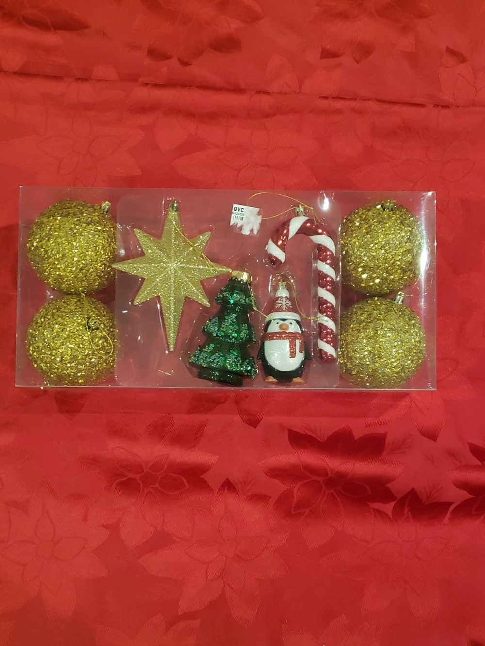 NEW QVC Large Christmas Ornament Set Gold, Green, Red Candy Cane, Tree, Penguin
